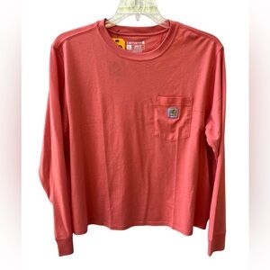 Carhartt Women's Large 12-14 Tencel Fiber Loose Fit Pocket T-Shirt Orange New
